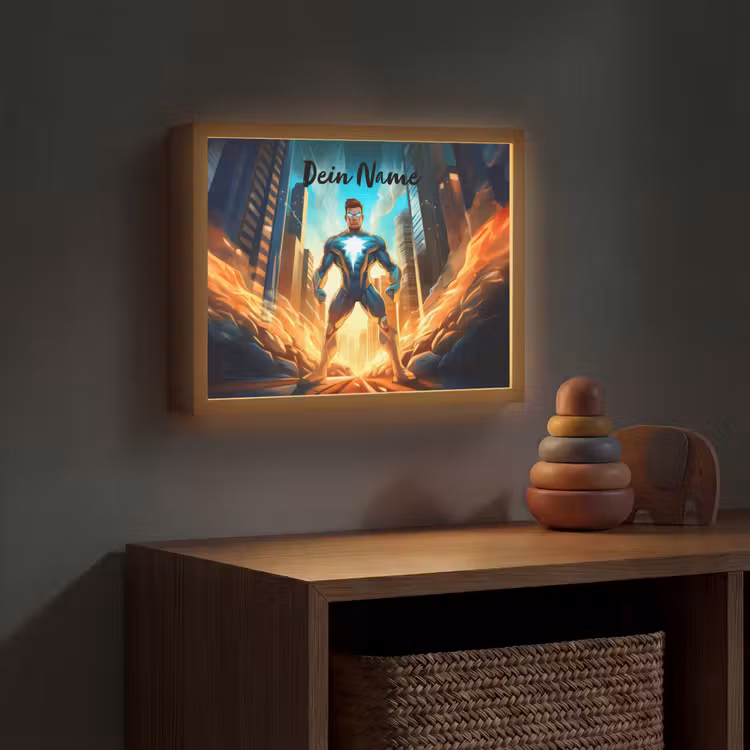Superhelden - Kinderen - Jongens Light Box met batterij (Wandlamp kind) middel -sfeer5_kind