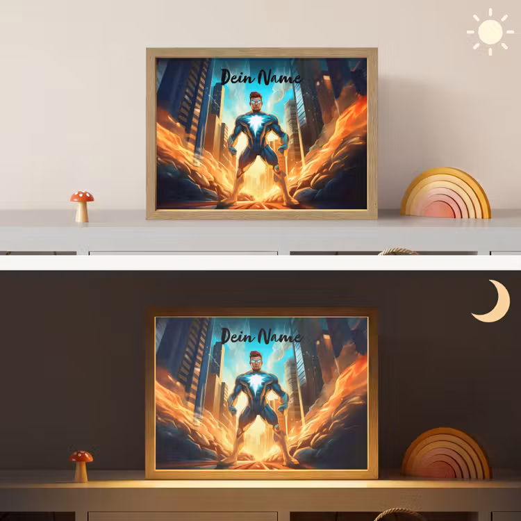 Superhelden - Kinderen - Jongens Light Box met batterij (Wandlamp kind) middel -sfeer3_kind