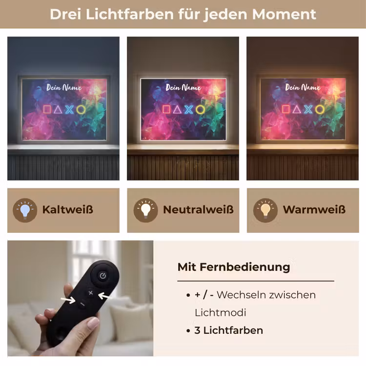 Symbolen - Game - Kleurrijk Light Box met batterij (Wandlamp kind) middel -USP_lichtkleurDE