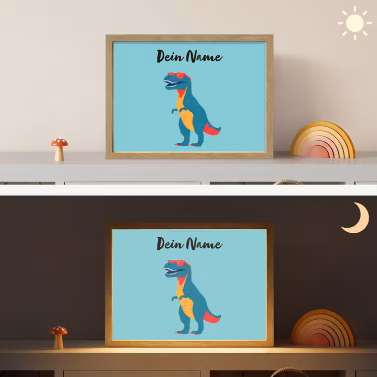 T-Rex - Zonnebril - Blauw - Glimlach Light Box met batterij (Wandlamp kind) middel -sfeer3_kind