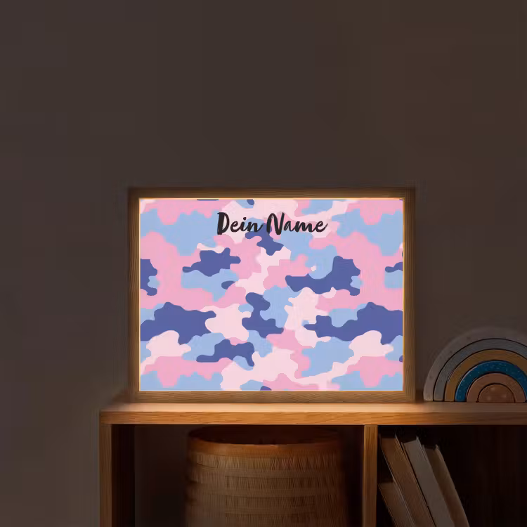 Camouflage - Roze - Blauw Light Box met batterij (Wandlamp kind) middel -sfeer1_kind