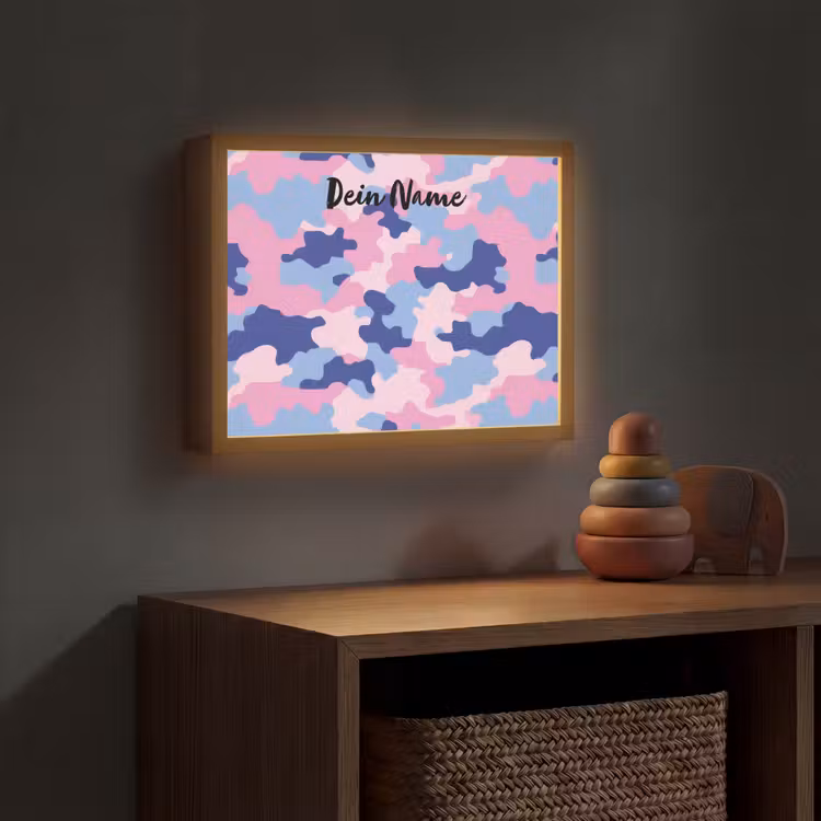 Camouflage - Roze - Blauw Light Box met batterij (Wandlamp kind) middel -sfeer5_kind