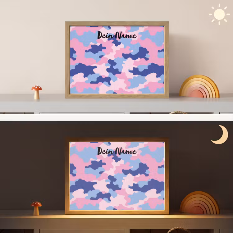 Camouflage - Roze - Blauw Light Box met batterij (Wandlamp kind) middel -sfeer3_kind