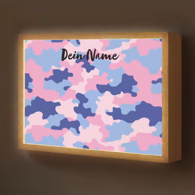 Camouflage - Roze - Blauw Light Box met batterij (Wandlamp kind) middel -z3d_website