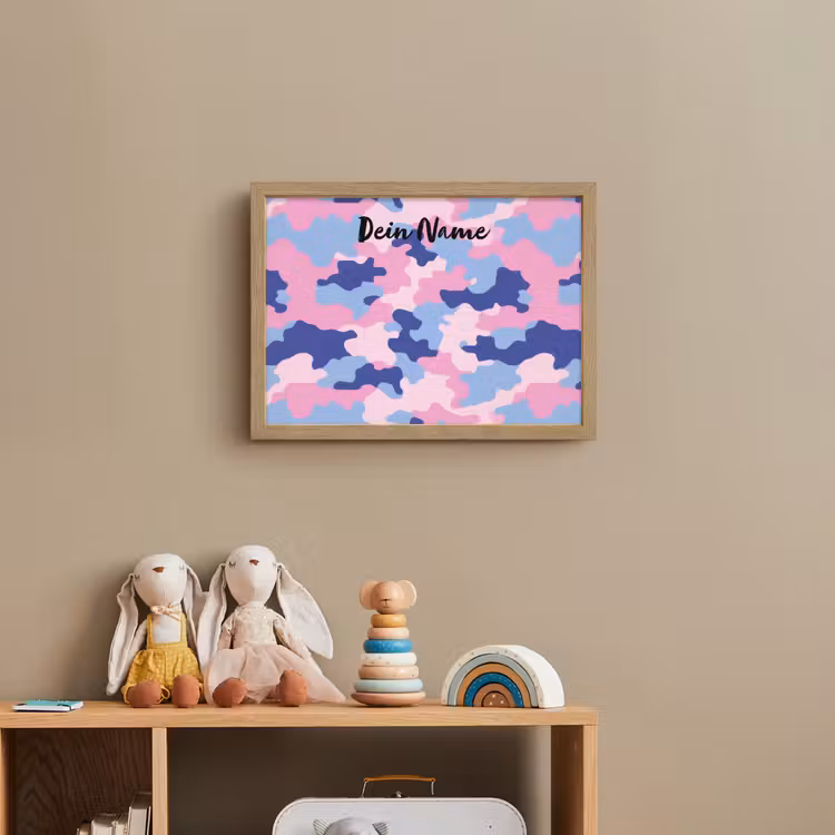 Camouflage - Roze - Blauw Light Box met batterij (Wandlamp kind) middel -sfeer2_kind