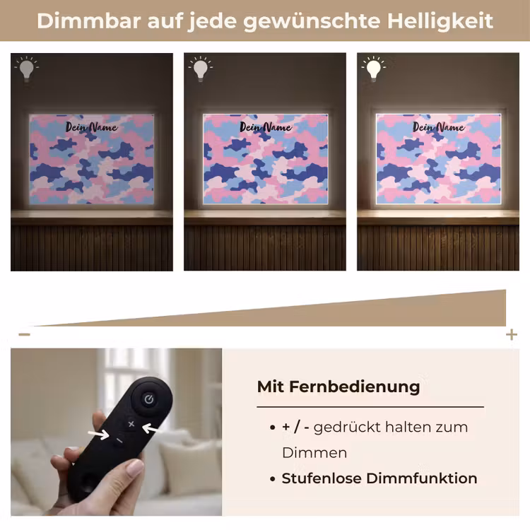 Camouflage - Roze - Blauw Light Box met batterij (Wandlamp kind) middel -USP_dimbaarDE