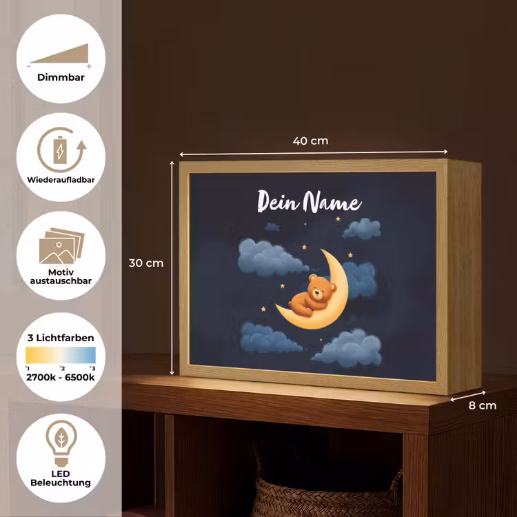 Teddybeer - Maan - Wolken - Sterren Light Box met batterij (Wandlamp kind) middel -USP_websiteoverzichtDE