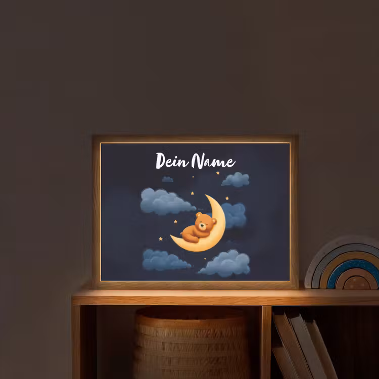 Teddybeer - Maan - Wolken - Sterren Light Box met batterij (Wandlamp kind) middel -sfeer1_kind