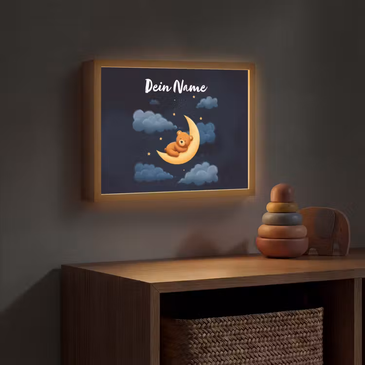Teddybeer - Maan - Wolken - Sterren Light Box met batterij (Wandlamp kind) middel -sfeer5_kind