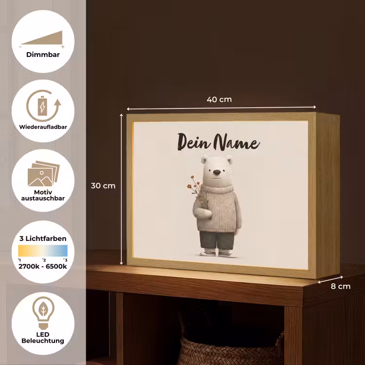 Knuffelbeer - Oranje bloemen - Vriendelijk Light Box met batterij (Wandlamp kind) middel -USP_websiteoverzichtDE
