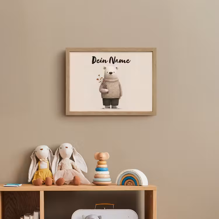 Knuffelbeer - Oranje bloemen - Vriendelijk Light Box met batterij (Wandlamp kind) middel -sfeer2_kind