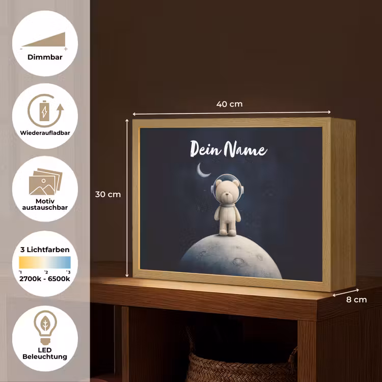 Teddybeer - Ruimtehelm - Maan - Sterren Light Box met batterij (Wandlamp kind) middel -USP_websiteoverzichtDE
