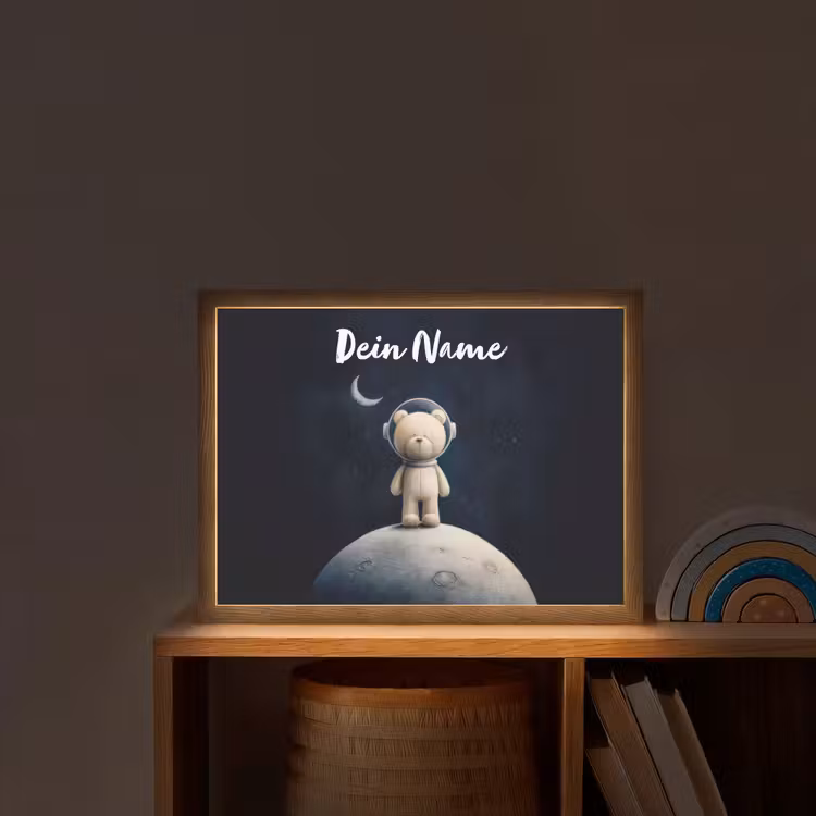 Teddybeer - Ruimtehelm - Maan - Sterren Light Box met batterij (Wandlamp kind) middel -sfeer1_kind