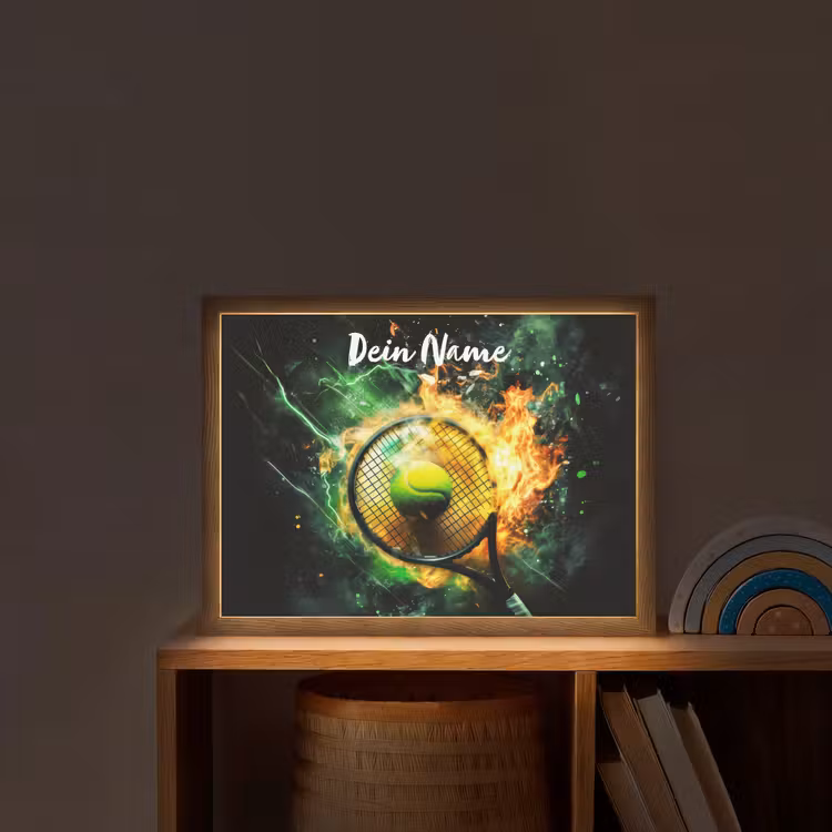 Tennis - Racket - Vuur - Groen Light Box met batterij (Wandlamp kind) middel -sfeer1_kind