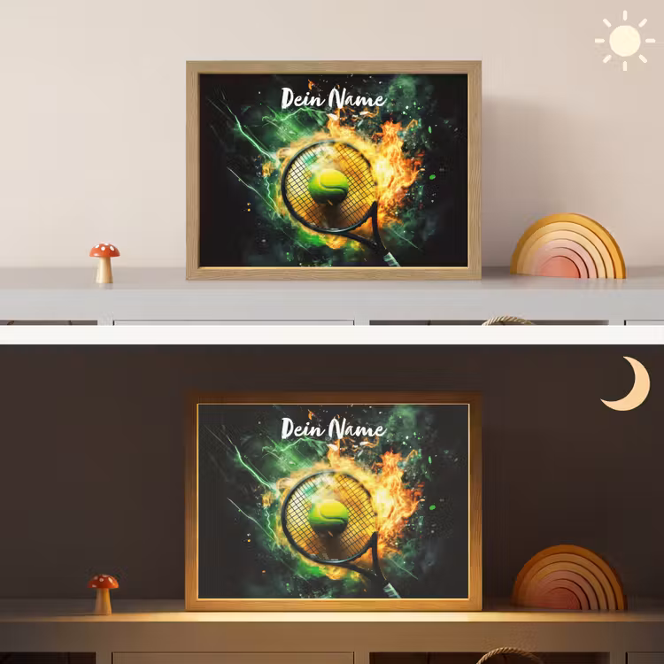 Tennis - Racket - Vuur - Groen Light Box met batterij (Wandlamp kind) middel -sfeer3_kind