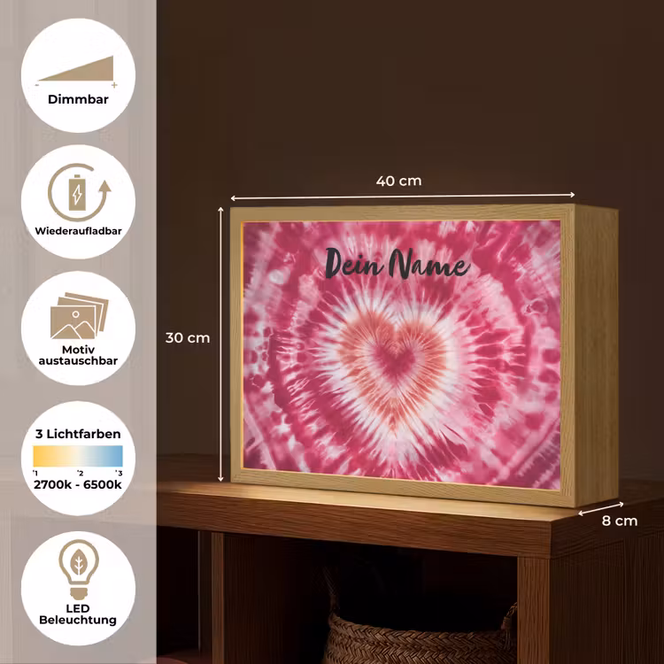 Tie Dye - Hartvorm - Roze Light Box met batterij (Wandlamp kind) middel -USP_websiteoverzichtDE