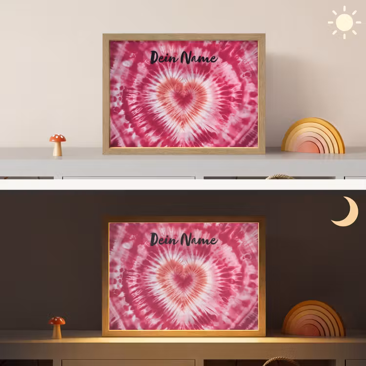 Tie Dye - Hartvorm - Roze Light Box met batterij (Wandlamp kind) middel -sfeer3_kind