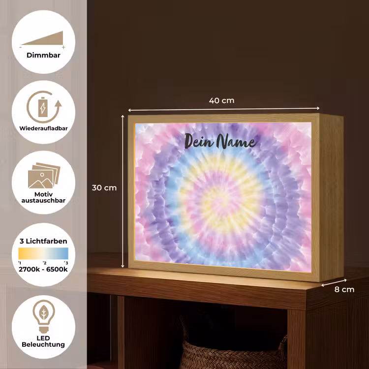 Tie Dye - Klassiek - Pasteltinten Light Box met batterij (Wandlamp kind) middel -USP_websiteoverzichtDE