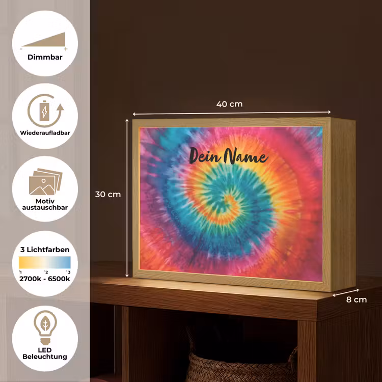 Tie Dye - Regenboogtinten - Klassiek Light Box met batterij (Wandlamp kind) middel -USP_websiteoverzichtDE