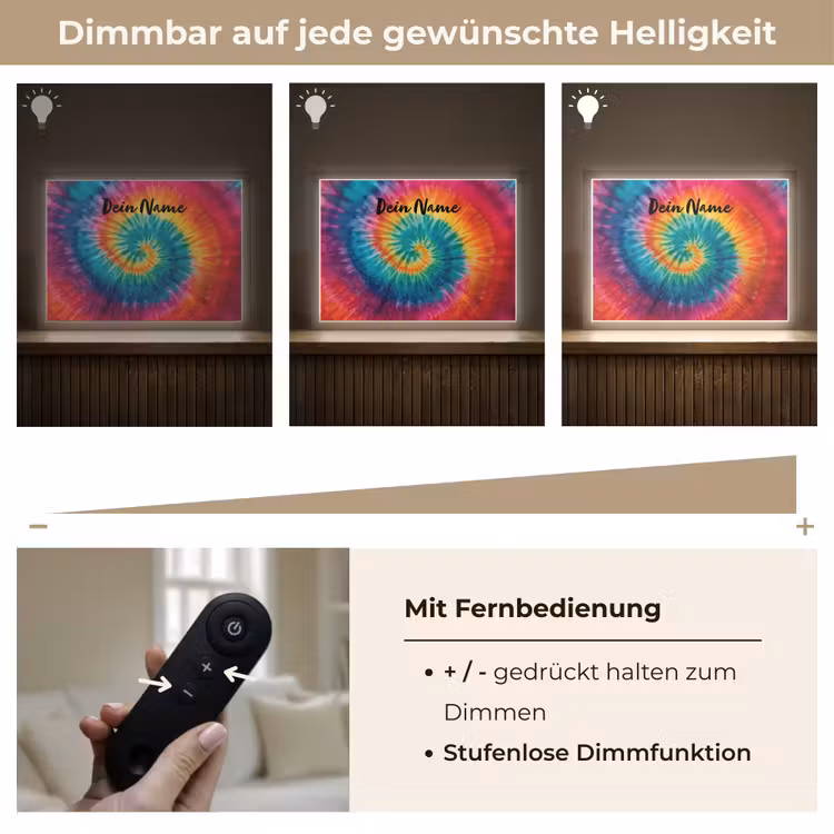 Tie Dye - Regenboogtinten - Klassiek Light Box met batterij (Wandlamp kind) middel -USP_dimbaarDE