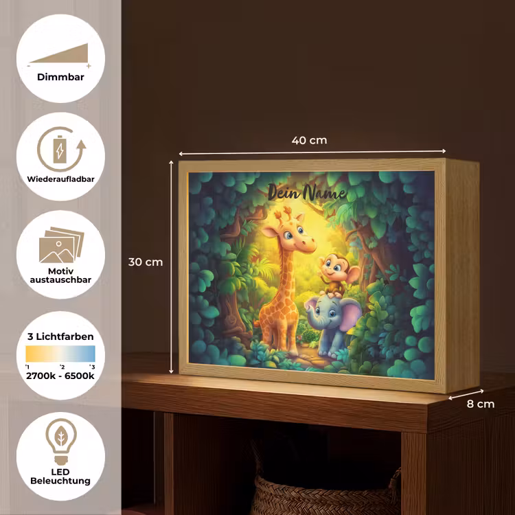 Dieren - Jungle - Giraf - Olifant - Aapje Light Box met batterij (Wandlamp kind) middel -USP_websiteoverzichtDE