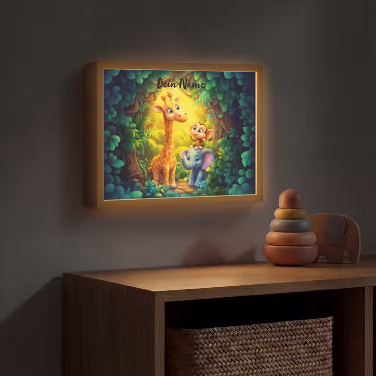 Dieren - Jungle - Giraf - Olifant - Aapje Light Box met batterij (Wandlamp kind) middel -sfeer5_kind