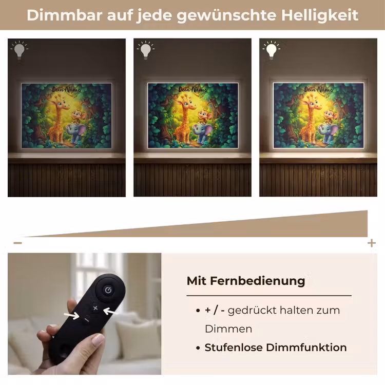 Dieren - Jungle - Giraf - Olifant - Aapje Light Box met batterij (Wandlamp kind) middel -USP_dimbaarDE