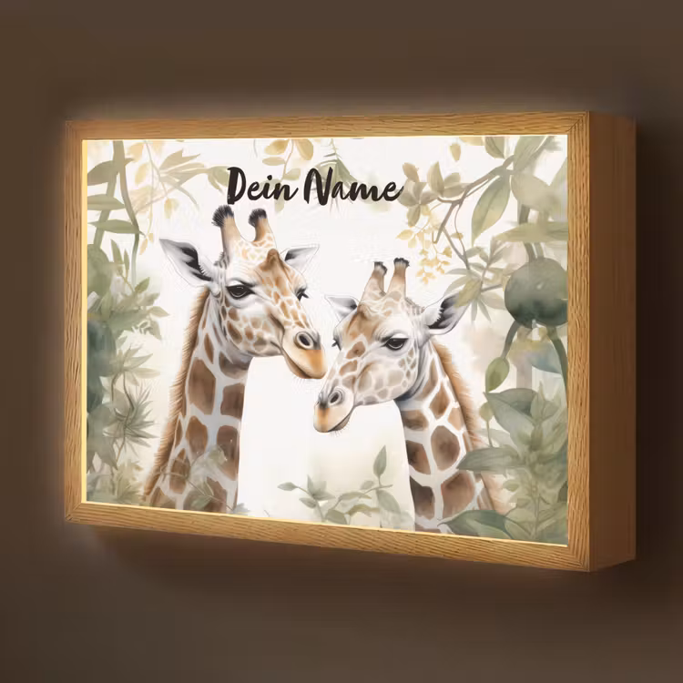 Dieren - Giraffe - Bladeren - Kinderen Light Box met batterij (Wandlamp kind) middel -z3d_website