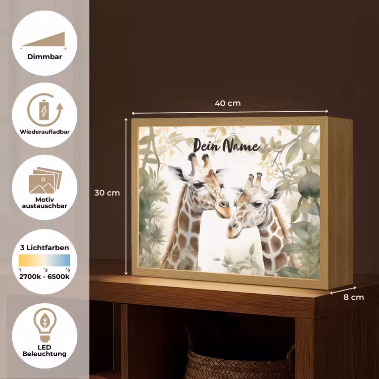 Dieren - Giraffe - Bladeren - Kinderen Light Box met batterij (Wandlamp kind) middel -USP_websiteoverzichtDE