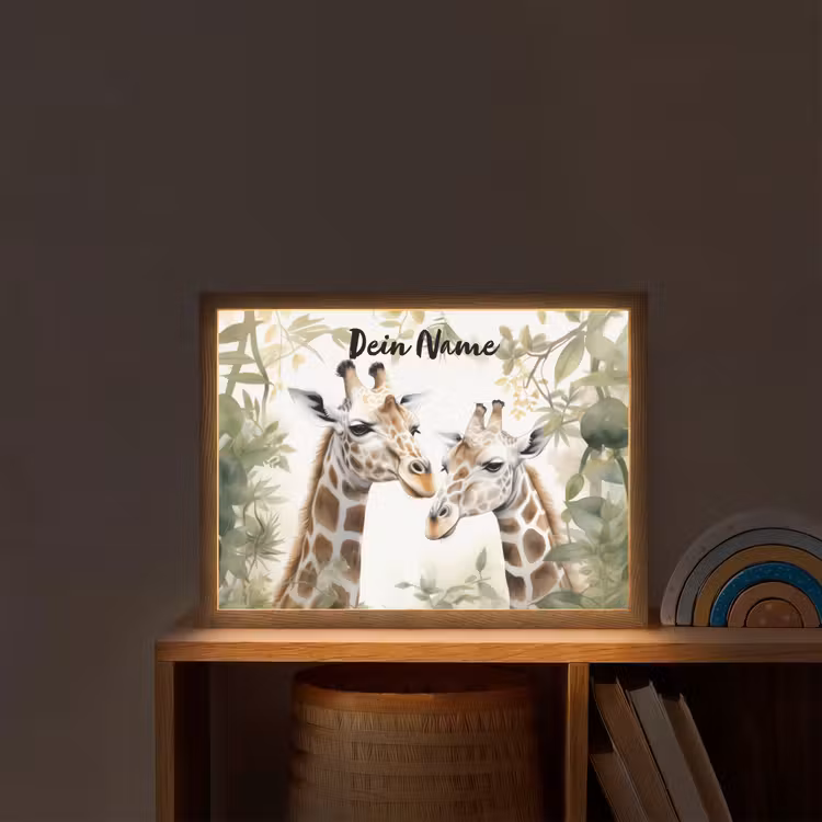 Dieren - Giraffe - Bladeren - Kinderen Light Box met batterij (Wandlamp kind) middel -sfeer1_kind