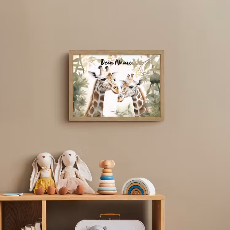 Dieren - Giraffe - Bladeren - Kinderen Light Box met batterij (Wandlamp kind) middel -sfeer2_kind