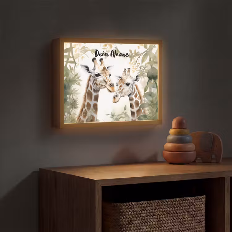 Dieren - Giraffe - Bladeren - Kinderen Light Box met batterij (Wandlamp kind) middel -sfeer5_kind
