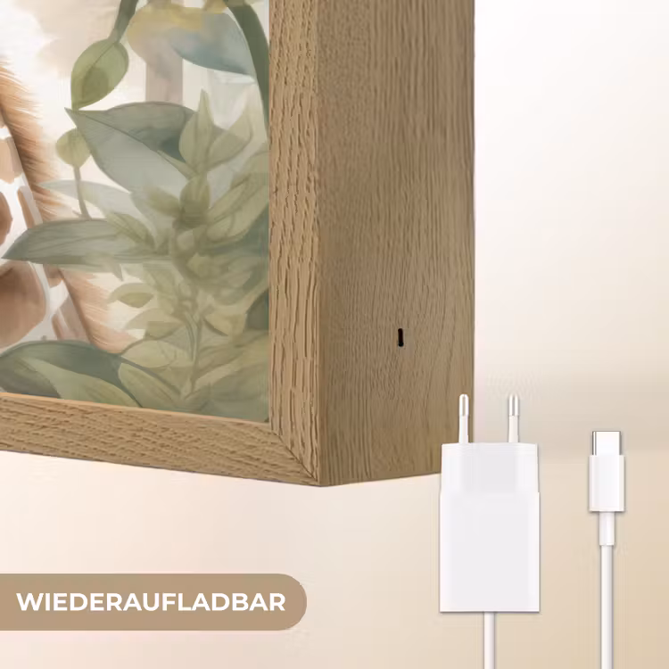 Dieren - Giraffe - Bladeren - Kinderen Light Box met batterij (Wandlamp kind) middel -USP_websiteoplaadbaarDE