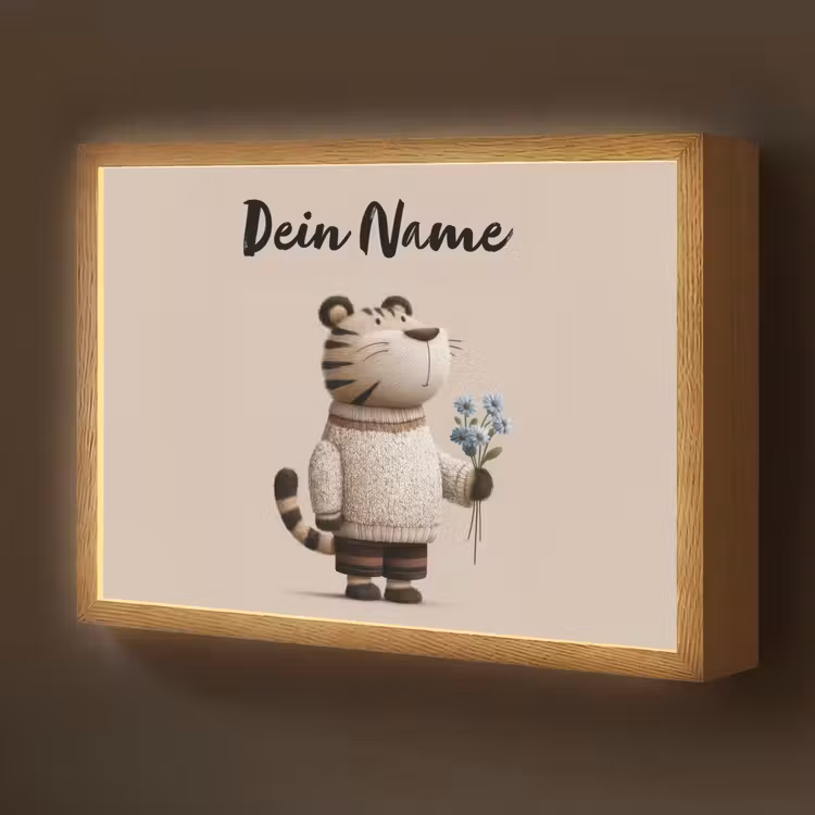 Tijger - Blauwe bloemen - Rustig Light Box met batterij (Wandlamp kind) middel -z3d_website
