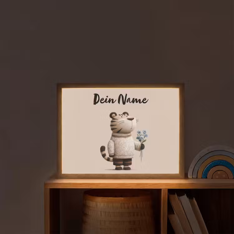 Tijger - Blauwe bloemen - Rustig Light Box met batterij (Wandlamp kind) middel -sfeer1_kind