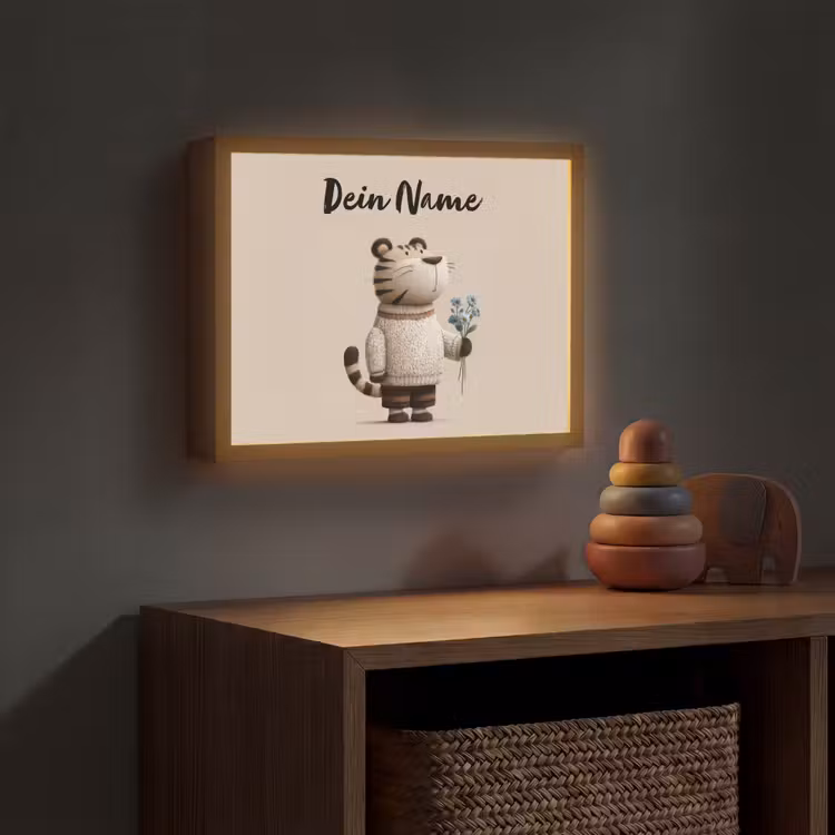 Tijger - Blauwe bloemen - Rustig Light Box met batterij (Wandlamp kind) middel -sfeer5_kind