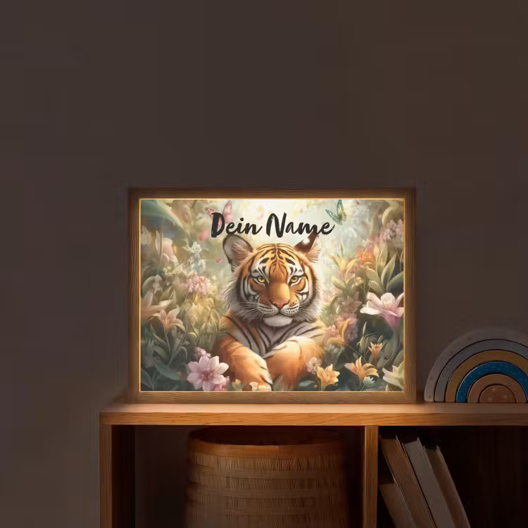 Tijger - Bloemen - Jungle - Dieren Light Box met batterij (Wandlamp kind) middel -sfeer1_kind