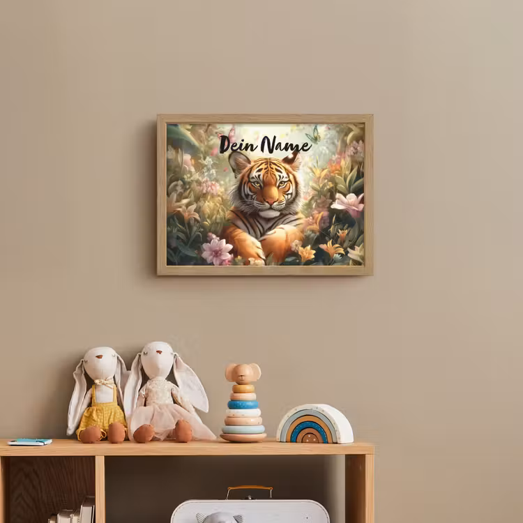 Tijger - Bloemen - Jungle - Dieren Light Box met batterij (Wandlamp kind) middel -sfeer2_kind