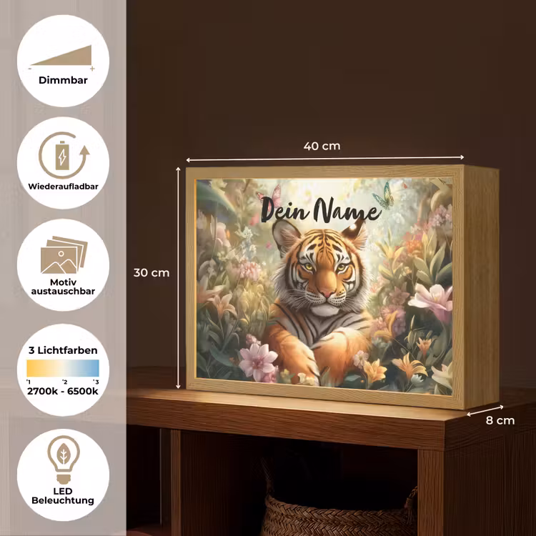 Tijger - Bloemen - Jungle - Dieren Light Box met batterij (Wandlamp kind) middel -USP_websiteoverzichtDE