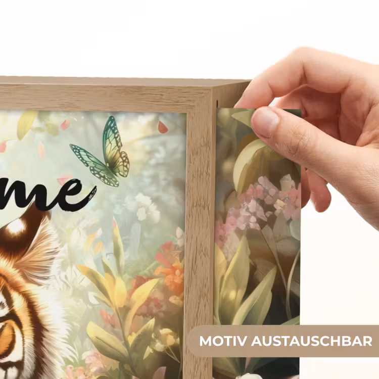 Tijger - Bloemen - Jungle - Dieren Light Box met batterij (Wandlamp kind) middel -USP_websiteprintDE