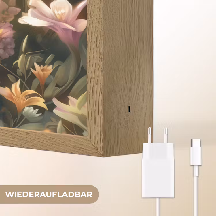 Tijger - Bloemen - Jungle - Dieren Light Box met batterij (Wandlamp kind) middel -USP_websiteoplaadbaarDE