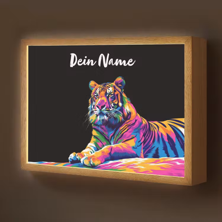 Tijger - Kleurrijk - Dieren - Zwart - Neon Light Box met batterij (Wandlamp kind) middel -z3d_website