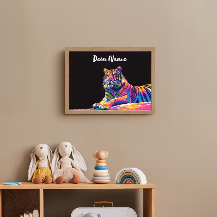 Tijger - Kleurrijk - Dieren - Zwart - Neon Light Box met batterij (Wandlamp kind) middel -sfeer2_kind