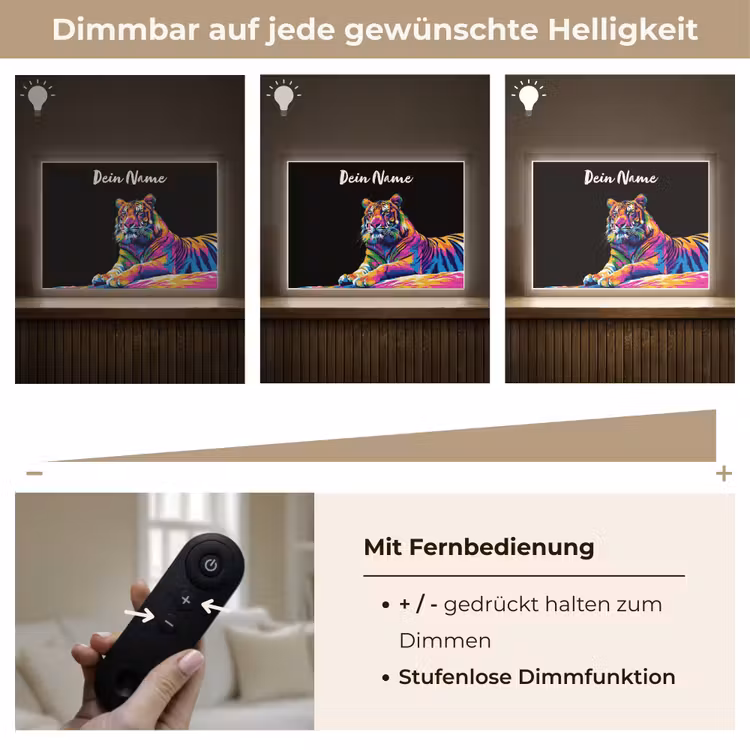 Tijger - Kleurrijk - Dieren - Zwart - Neon Light Box met batterij (Wandlamp kind) middel -USP_dimbaarDE