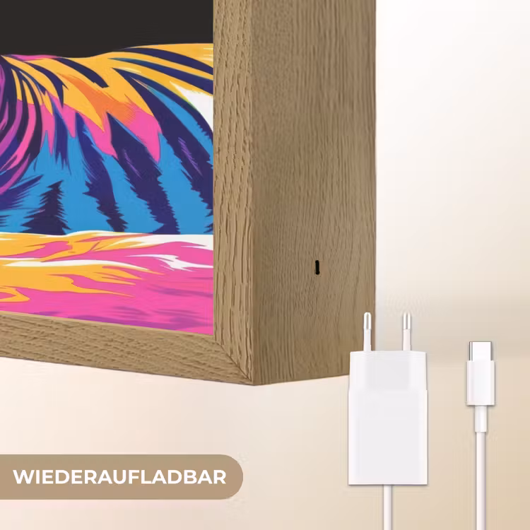 Tijger - Kleurrijk - Dieren - Zwart - Neon Light Box met batterij (Wandlamp kind) middel -USP_websiteoplaadbaarDE