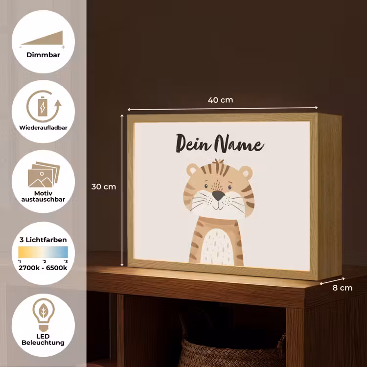 Tijger - Wilde dieren - Pastel Light Box met batterij (Wandlamp kind) middel -USP_websiteoverzichtDE