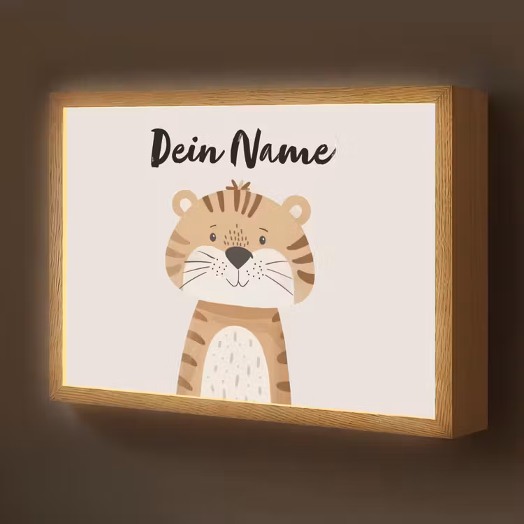 Tijger - Wilde dieren - Pastel Light Box met batterij (Wandlamp kind) middel -z3d_website
