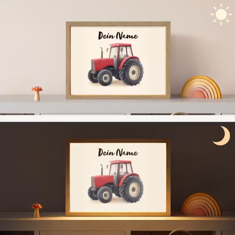 Tractor - Getekend - Rood Light Box met batterij (Wandlamp kind) middel -sfeer3_kind