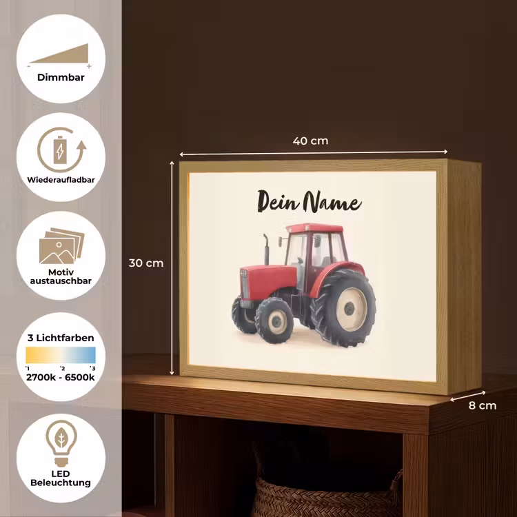 Tractor - Getekend - Rood Light Box met batterij (Wandlamp kind) middel -USP_websiteoverzichtDE