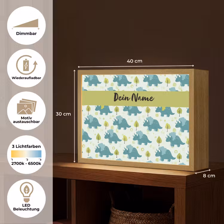 Triceratop - Dino - Stippen - Boompjes Light Box met batterij (Wandlamp kind) middel -USP_websiteoverzichtDE